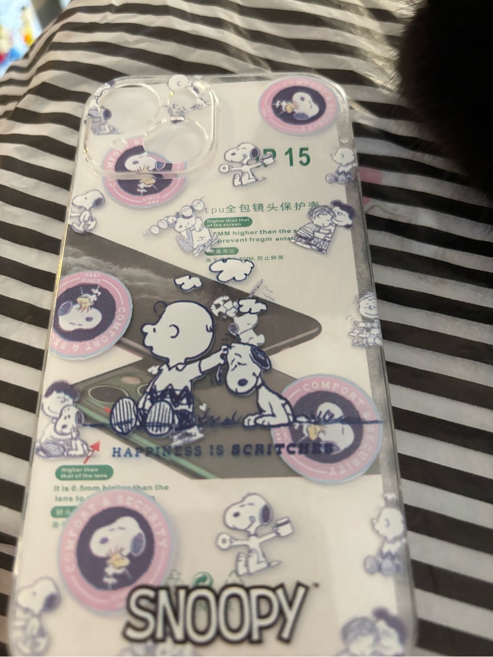 Snoopy Phone Case - White/Pink Accents iPhone 15